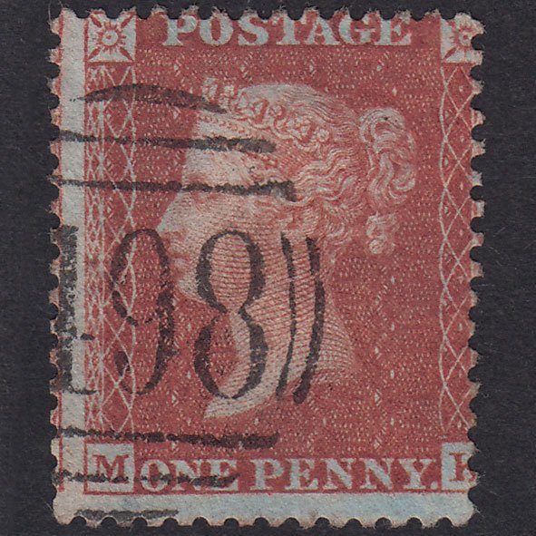 GB QV 1856 1d Red-Brown Plate 36 SG29-C8(1) MK FU Manchester 498