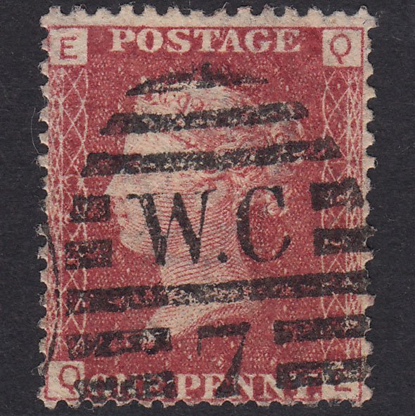 GB QV 1864 1d Lake-Red Plate 129 SG44-G1(2) QE FU London D&S wc7