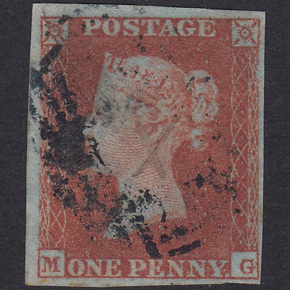 GB QV 1841 1d Red-Brown Plate 142 SG8-B2(1) MG FU Blue-Black Cancel