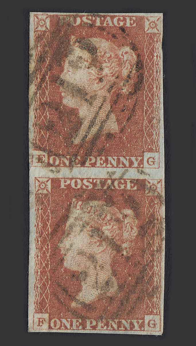 GB QV 1841 1d Red-brown (Plate 62) (SG8) 'EG-FG' FU Coleford 212 4M Pair