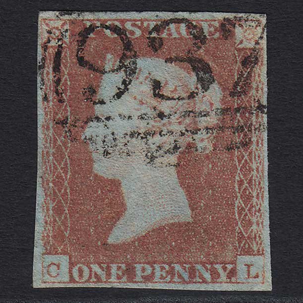 GB QV 1841 1d Red-brown (Plate 76) (SG8) 'CL' GU Barnetby (937) 4M Imperf