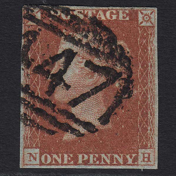 GB QV 1841 1d Red-brown (Plate 59) (SG8) 'NH' GU Leeds (447) 4 Margins