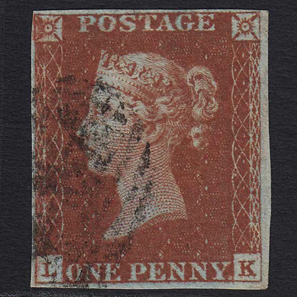 GB QV 1841 1d Red-brown (Plate 53) (SG8) 'LK' FU 4 Margins