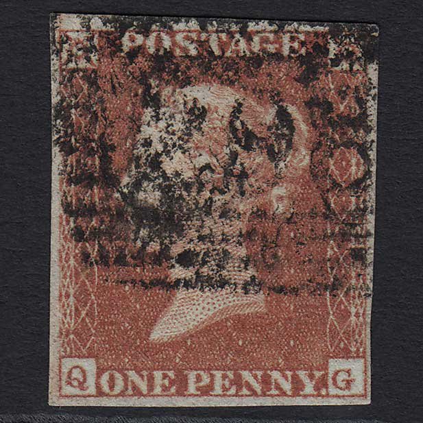 GB QV 1841 1d Red-brown (Plate 102) (SG8) 'QG' GU Rothesay (298) 4 Margins
