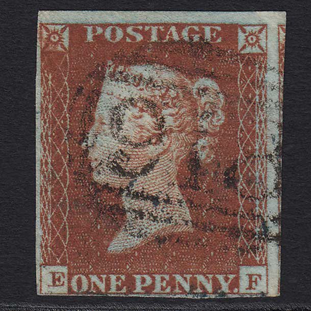 GB QV 1841 1d Red-brown (Plate 57) (SG8) 'EF' FU Worcester (918) 4 Margins