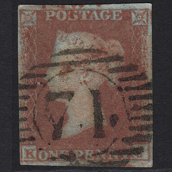 GB QV 1841 1d Red-brown SG8-B1(1) KJ GU 4M Partial Red Cancellation