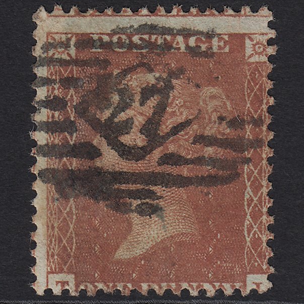 GB QV 1856 1d Red-brown SG29-C8(1) GU London IS 27 Misperf