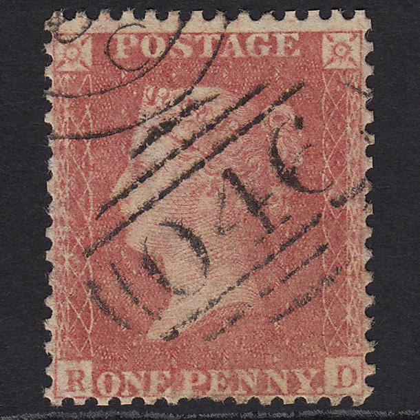 GB QV 1857 1d Pale Rose Transitional (Plate 49) C9A(1) RD GU Aldershot Camp 046