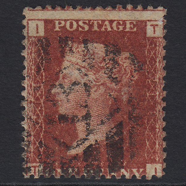GB QV 1864 1d Lake-red (Plate 214) SG44-G1(2) TI GU London IS 13 Misperf