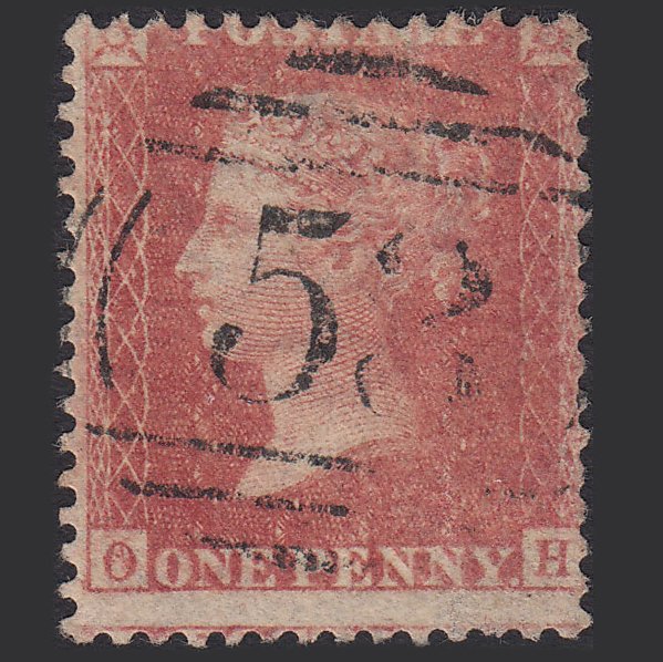 GB QV 1857 1d Pale Rose (Plate 52) SG39-C10(3) OH GU Bath 53 Misperf