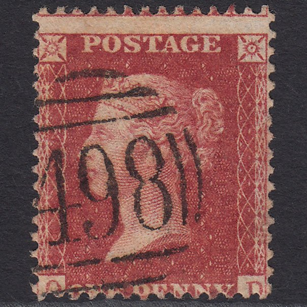 GB QV 1857 1d Rose-red SG40-C10(1) ?d FU Manchester 498 Spoon Misperf