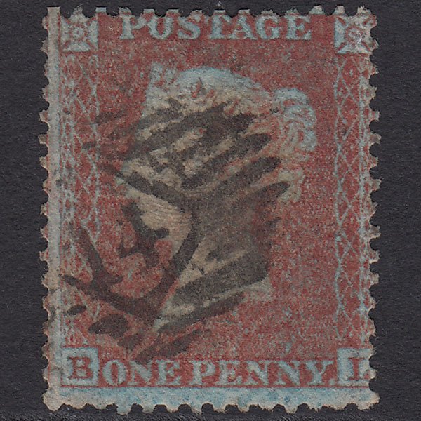 GB QV 1855 1d Plum (Plate 7) SGC6(3) BL GU London IS 14 Misperf