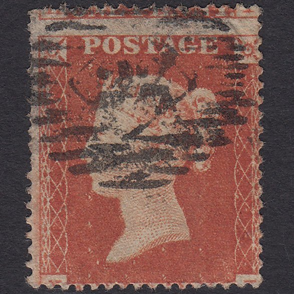 GB QV 1854 1d Orange-red (Plate 185) SG17-C1(5) II GU London IS Cancel Misperf