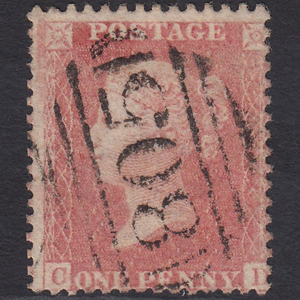 GB QV 1857 1d Pale Rose SG39-C10(3) CD FU Torquay 805