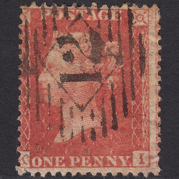 GB QV 1857 1d Red-Orange (Plate 36) SGC9(2) KI PU London IS 12 Misperf