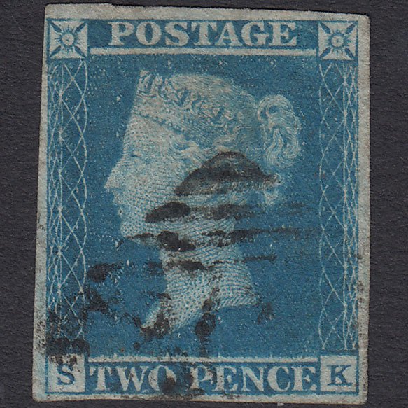 GB QV 1841 2d Blue (Plate 3) SG14-E1(2) SK FU Ireland 4 Margins