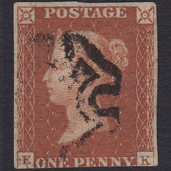 GB QV 1841 1d Red-brown (Plate 27) SG8-B1(1) EK FU 3 Margins Maltese Cross