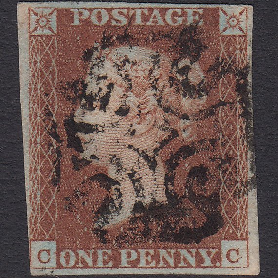 GB QV 1841 1d Red-brown (Plate 27) SG8-B1(1) CC FU 4 Margins Maltese Cross