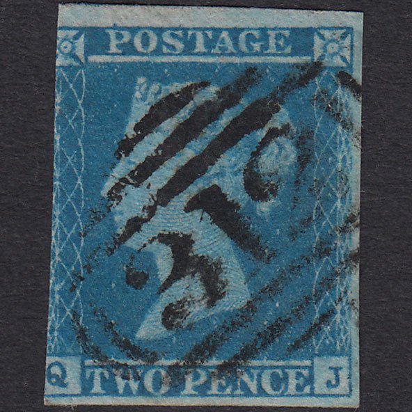 GB QV 1841 2d Blue (Plate 4) SG14-E1(2) QJ FU 3 Margins Gloucester 312