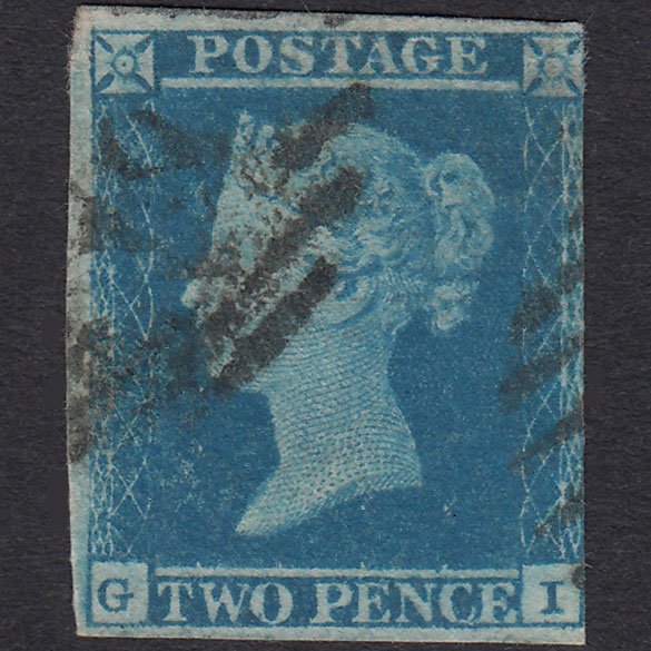 GB QV 1841 2d Pale Blue (Plate 4) SG13-E1(1) GI GU 3 Margins