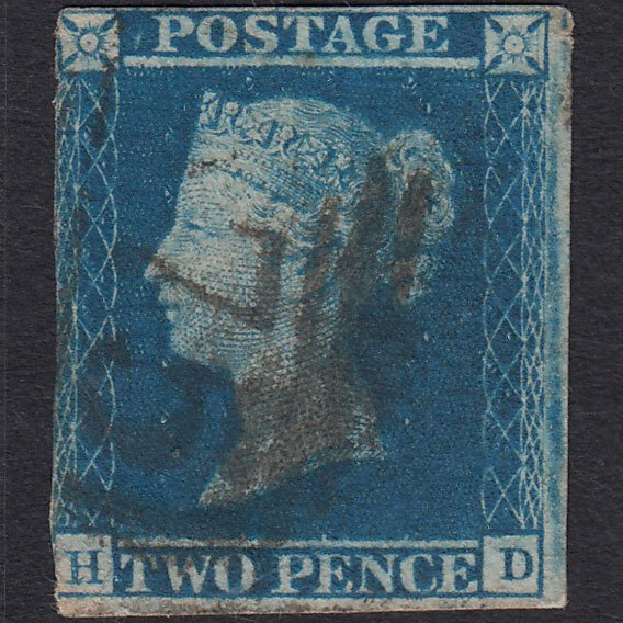 GB QV 1841 2d Blue (Plate 3) SG14-E1(2) HD GU 3 Margins