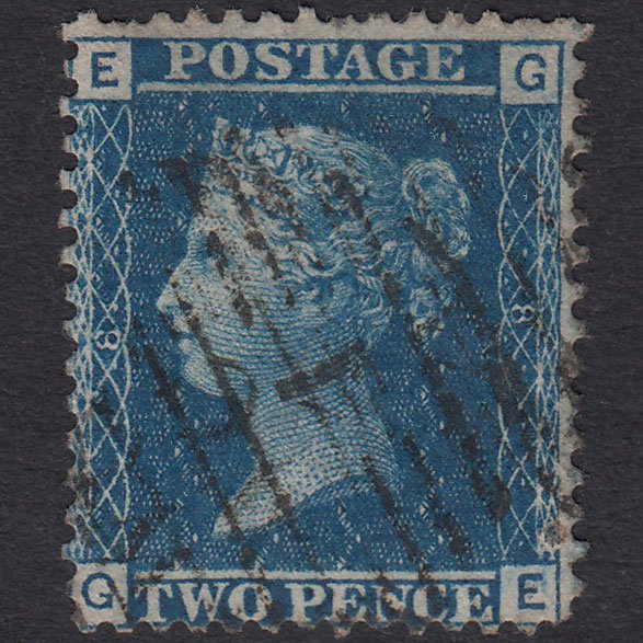 GB QV 1858 2d Blue (Plate 8) SG45-G2 GE GU London D&S Cancel