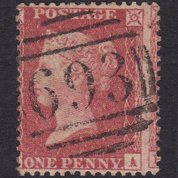 GB QV 1857 1d Plate 68 SG40-C10(1) HA VFU Scarborough 693 Large Misperf