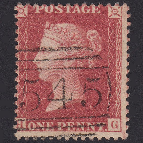 GB QV 1857 1d Rose-Red Plate 44 SG40-C10(1) HG VFU Newcastle 545
