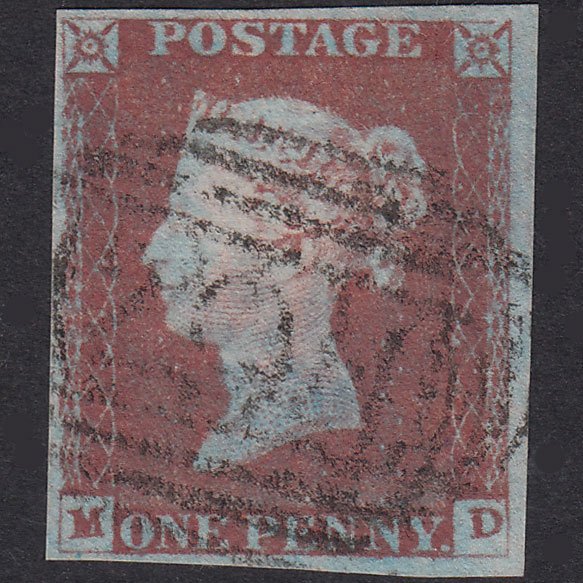 GB QV 1841 1d Very Blued Plate 84 SG8A-B1(2) MD FU 4 Margins