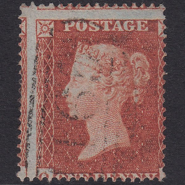 GB QV 1854 1d Red-Brown Plate R1 SG17-C1(1) QJ VFU Light Cancel Misperf