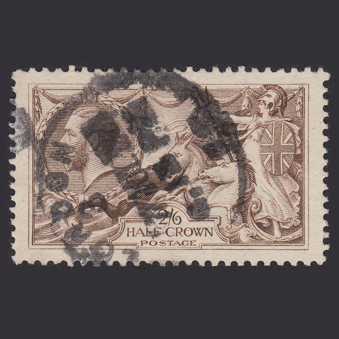 GB KG5 1918 2/6 Pale Brown Seahorses SG415A-N65(4) FU Perfect Centring
