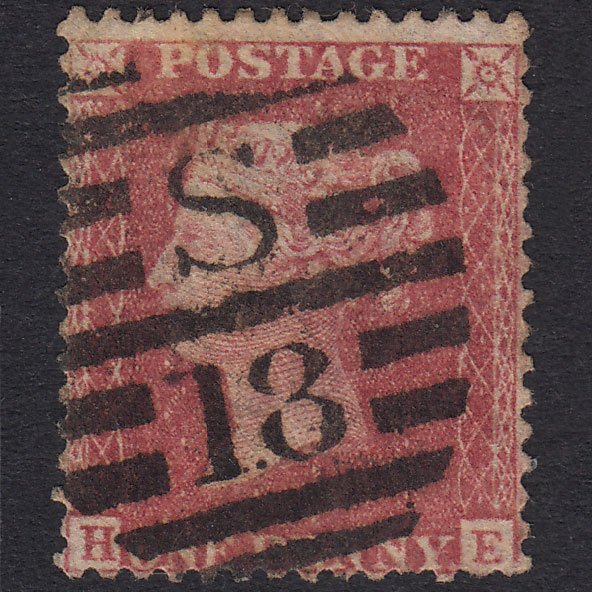 GB QV 1857 1d Rose-Red Plate 27 SG40-C10(1) HE GU London D&S S18