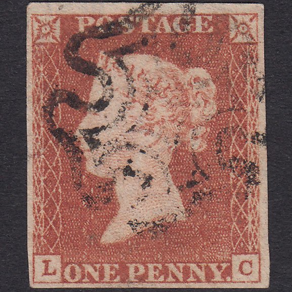 GB QV 1841 1d Red-Brown Plate 17 SG8-B1(1) LC FU 4 Margins Maltese Cross