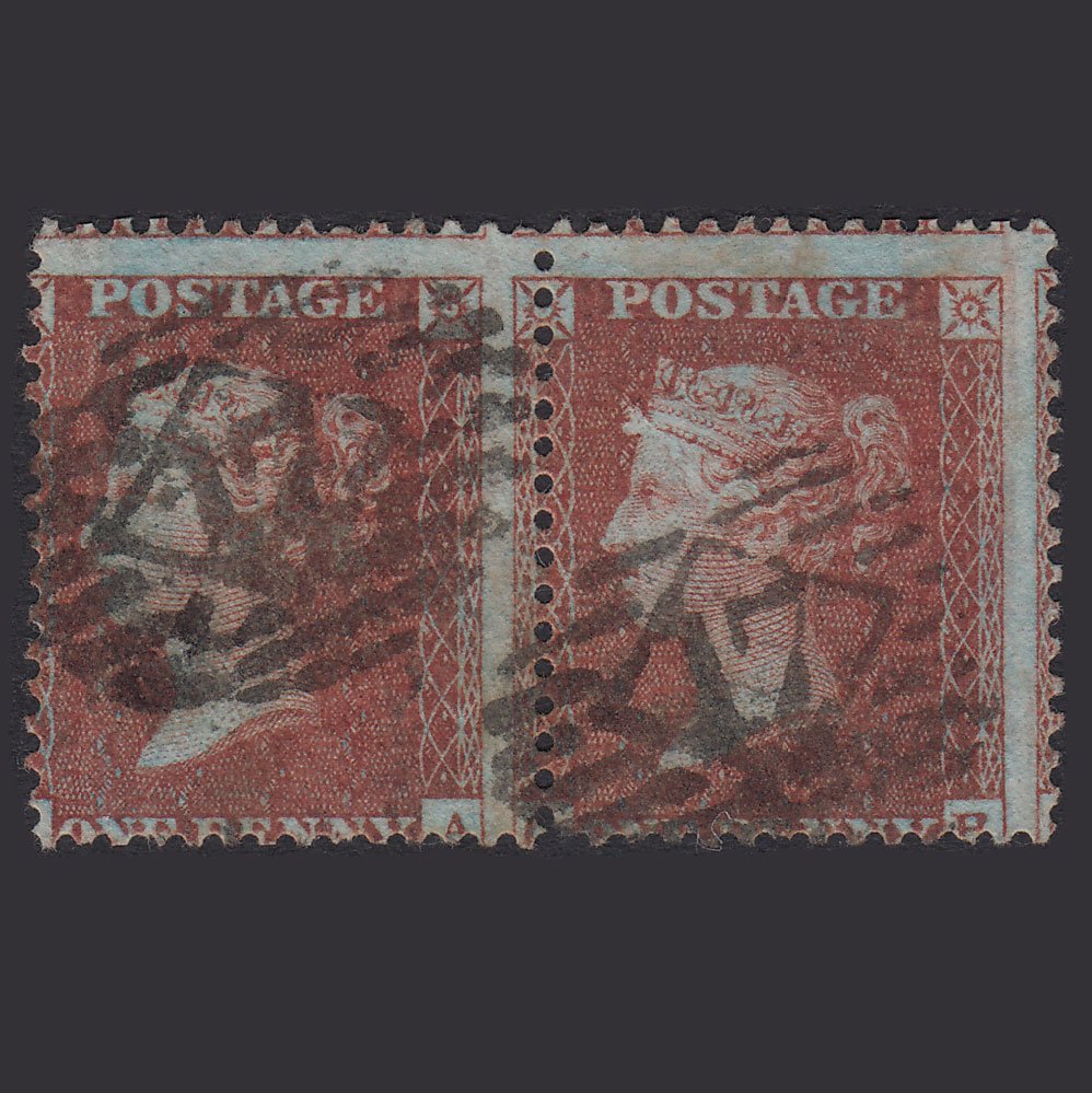 GB QV 1855 1d Plate 19 SGC6(1) QA-QB GU Pair London IS 17 Misperf