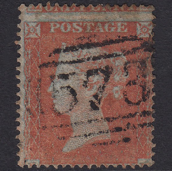 GB QV 1854 1d Red-Brown SG17-C1(1) Framed Reverse IK GU North Shields 573