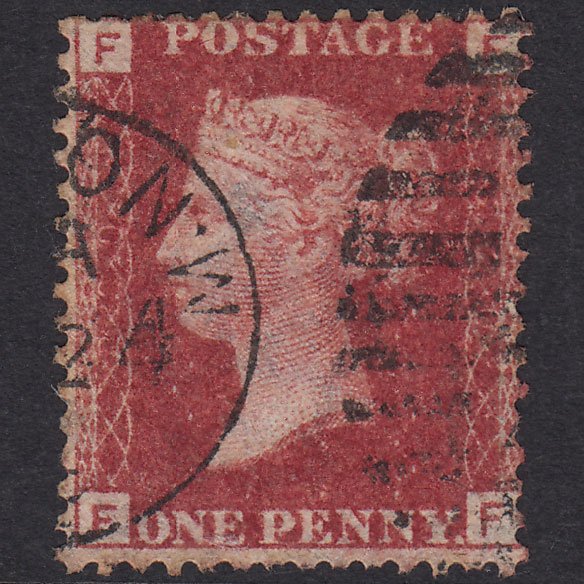 GB QV 1864 1d Lake-Red Plate 220 SG44-G1(2) FF GU London D&S Cancel