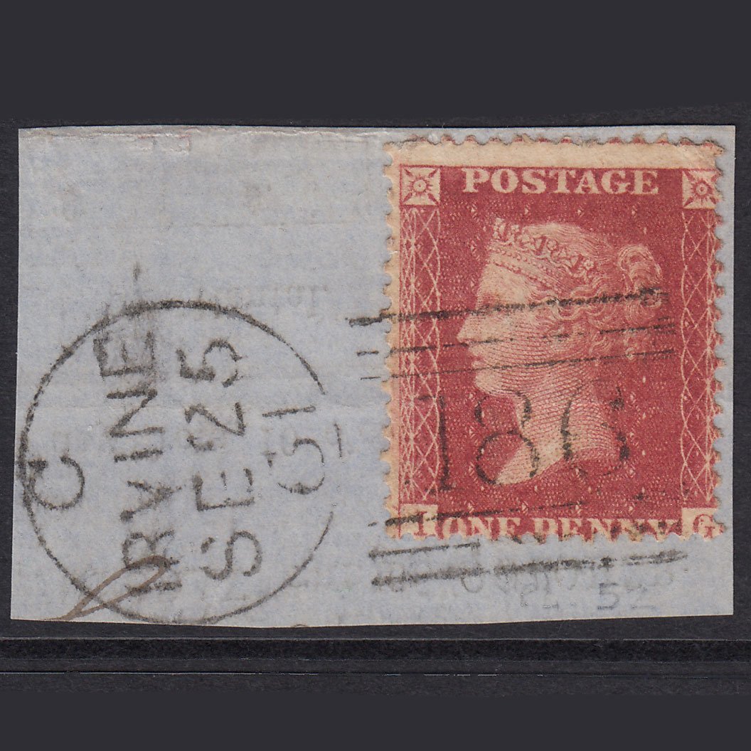 GB QV 1857 1d Pl 52 SG40-C10(1) Constant Variety IG GU Irvine 186 On Piece