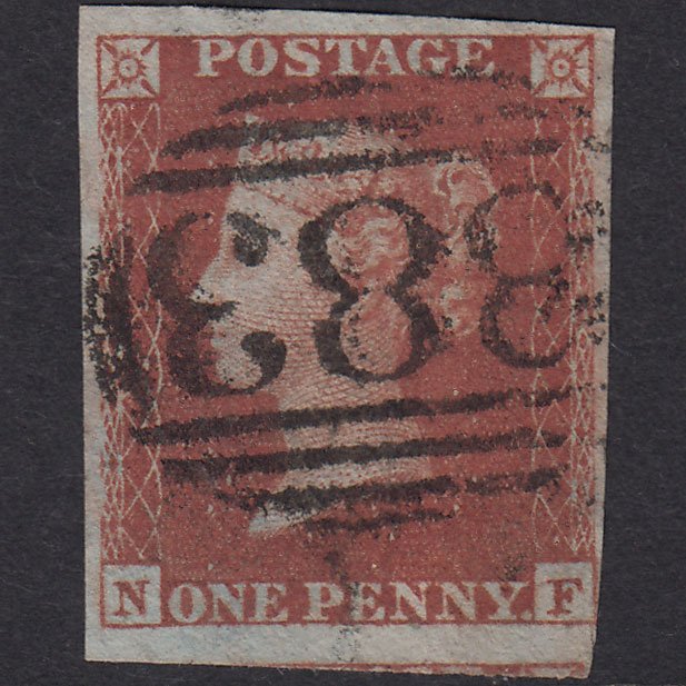 GB QV 1841 1d Red-Brown Plate 175 SG8-B2(1) NF PU Nr 4M Scissor Cut