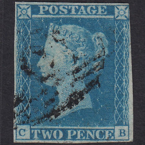 GB QV 1841 2d Pale Blue Plate 3 SG13-E1(1) CB FU Nr 4 Margins