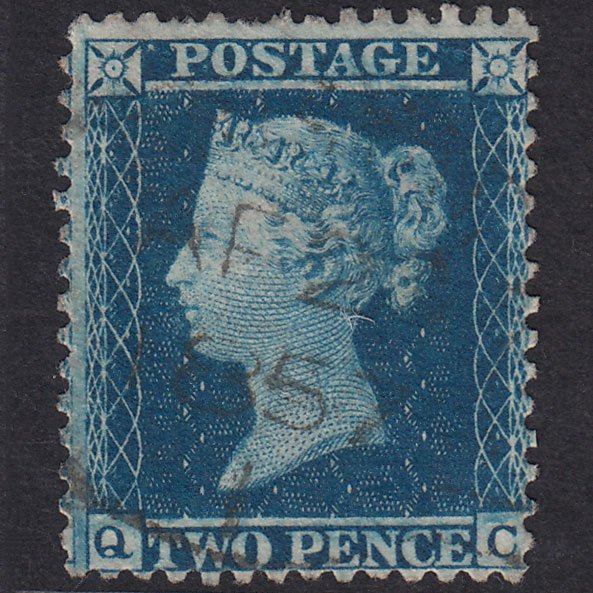 GB QV 1855 2d Blue Plate 5 SG34-F6(1) QC GU Bristol 134 Spoon