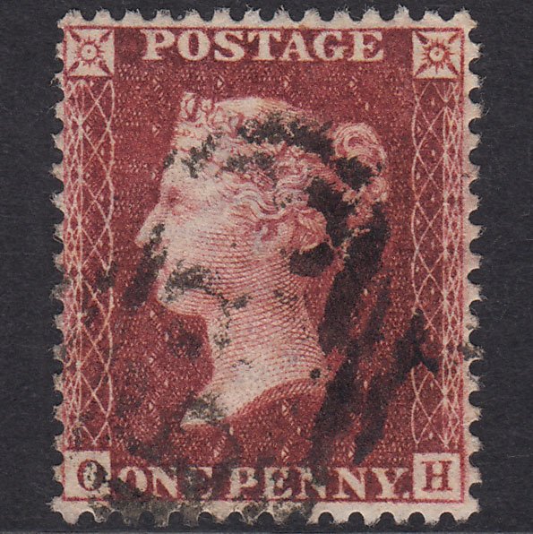 GB QV 1857 1d Deep Rose-Red Plate 43 SG41-C10(2) OH FU