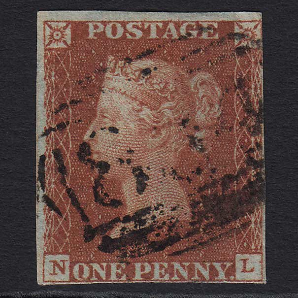 GB QV 1841 1d Deep Red-brown (Plate 46) (SG10) 'NL' GU 4 Margins