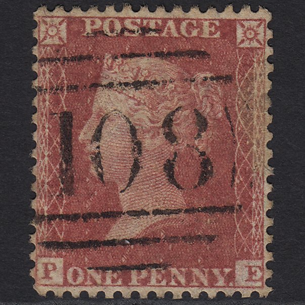 GB QV 1857 1d Rose-red (Plate 57) SG40-C10(1) PE GU Carnarvon 108