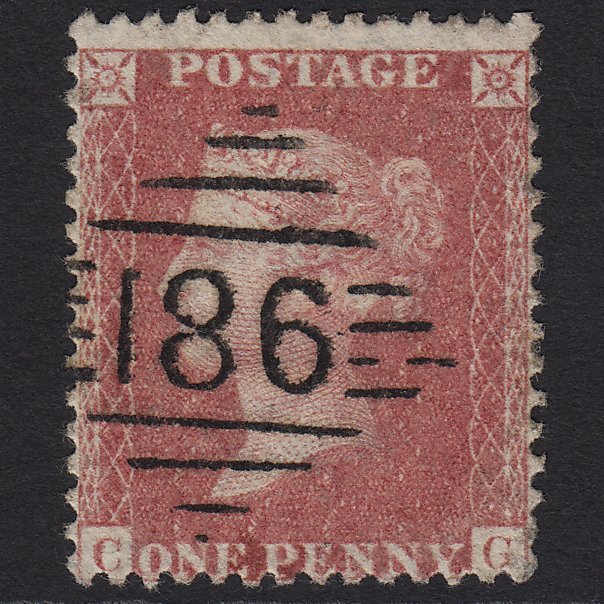 GB QV 1857 1d Rose-red (Plate 27) SG40-C10(1) CG FU Dublin 186