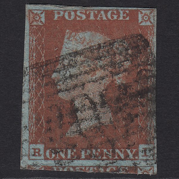 GB QV 1841 1d Very Blued (Plate 55) SG8a-B1(2) RI GU 4M Imperf Scotland