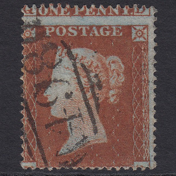 GB QV 1854 1d (Plate 186) SG17-C1(1) RD GU Manchester 498 Large Misperf