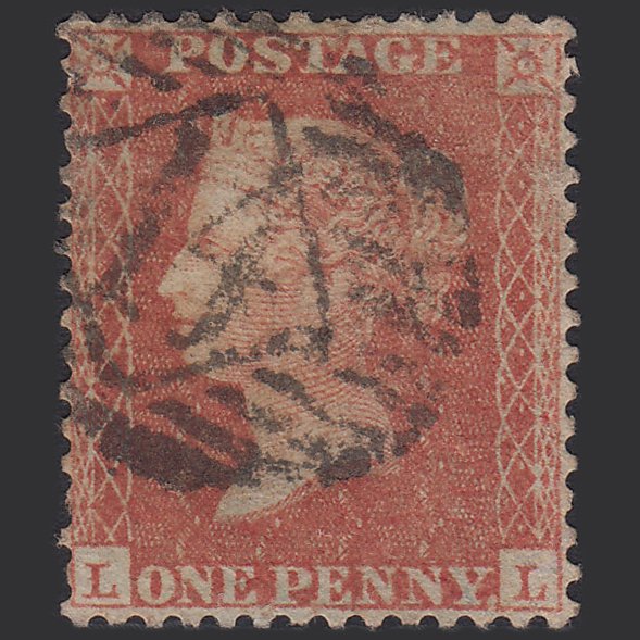 GB QV 1857 1d Orange-red (Plate 37) SGC8(7) LL GU London IS 14