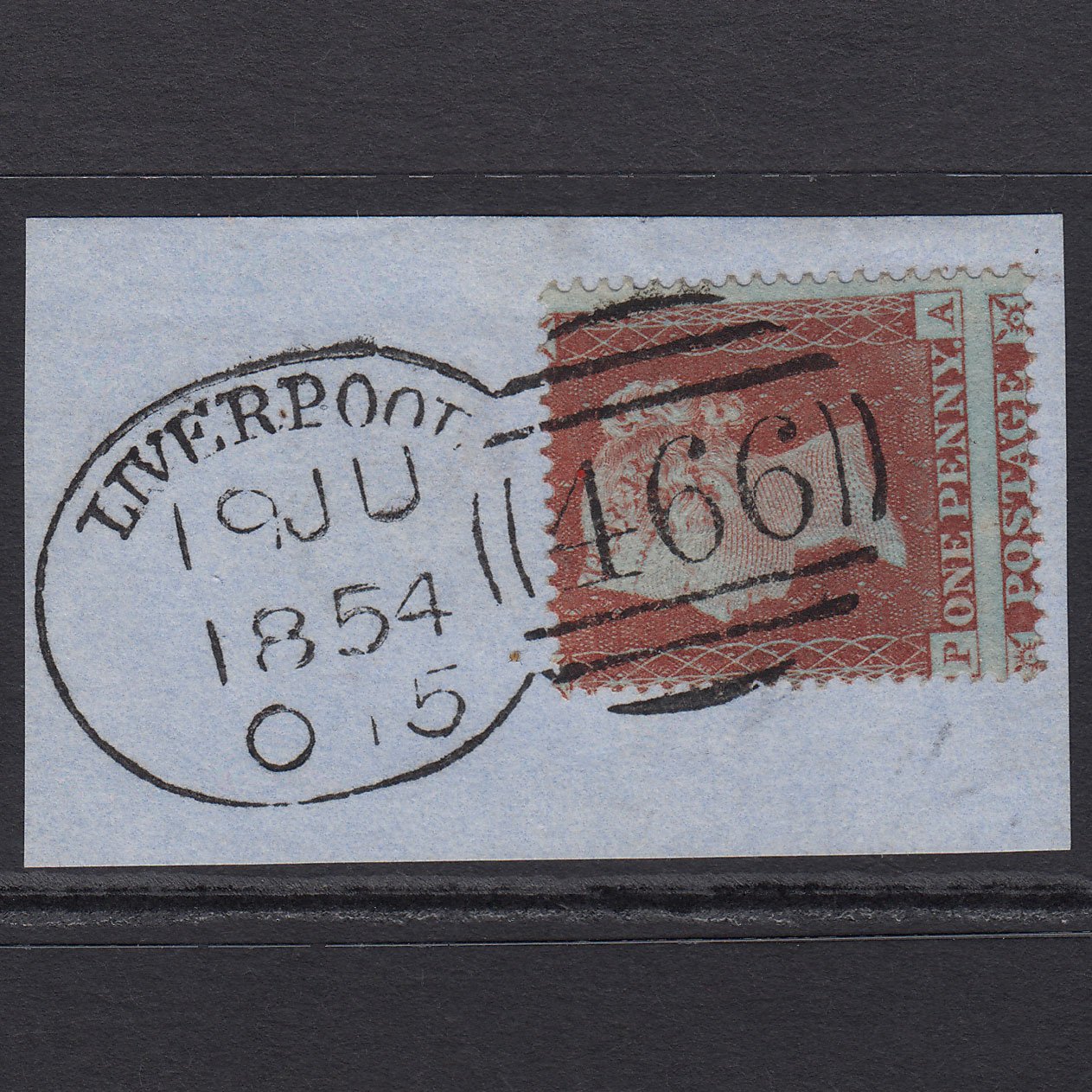 GB QV 1854 1d (Plate 175) SG17-C1(1) PA VFU Liverpool 466 Spoon on Piece