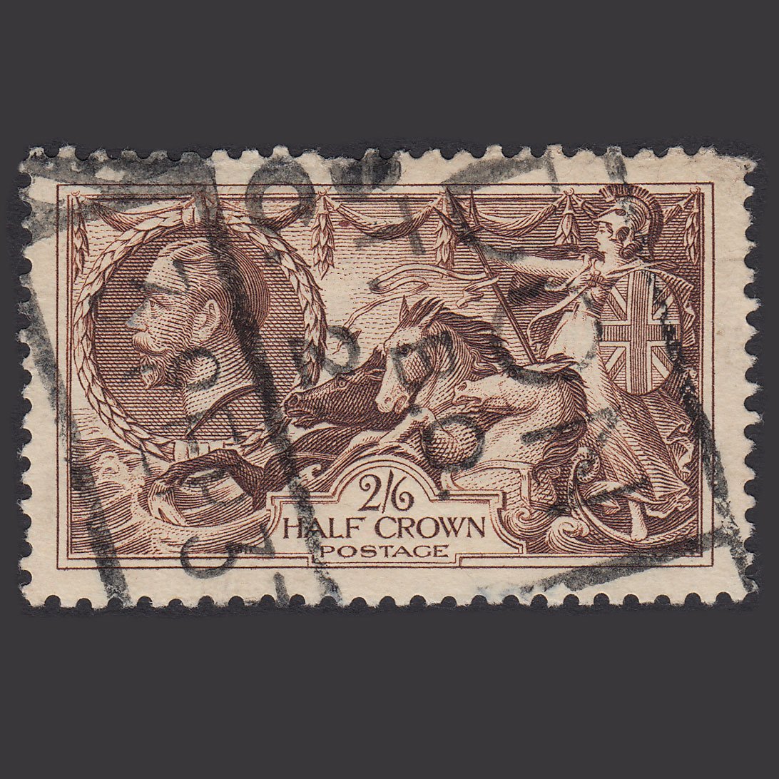 GB Kg5 1934 2/6 Chocolate-brown Seahorses SG450-N73(1) GU Parcel Cancel
