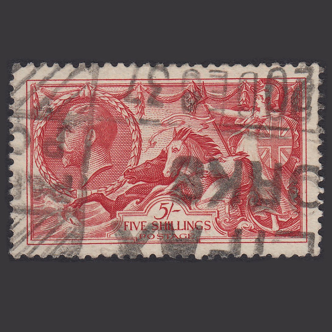 GB Kg5 1934 5/- Bright Rose-red Seahorses SG451-N74 GU Halifax Parcel